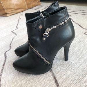 Black Leather Heeled Booties from Korea with Silver Details